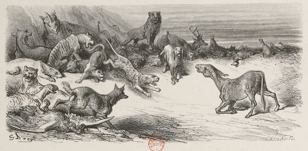 La Fontaine, Les animaux malades de la peste - etching by Gustave Doré, Courtery of Gallica